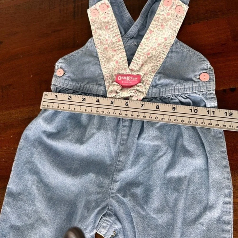 OshKosh B'gosh Overalls Girls 18M Blue Floral Vestbak Vintage Denim Bow Pink‎